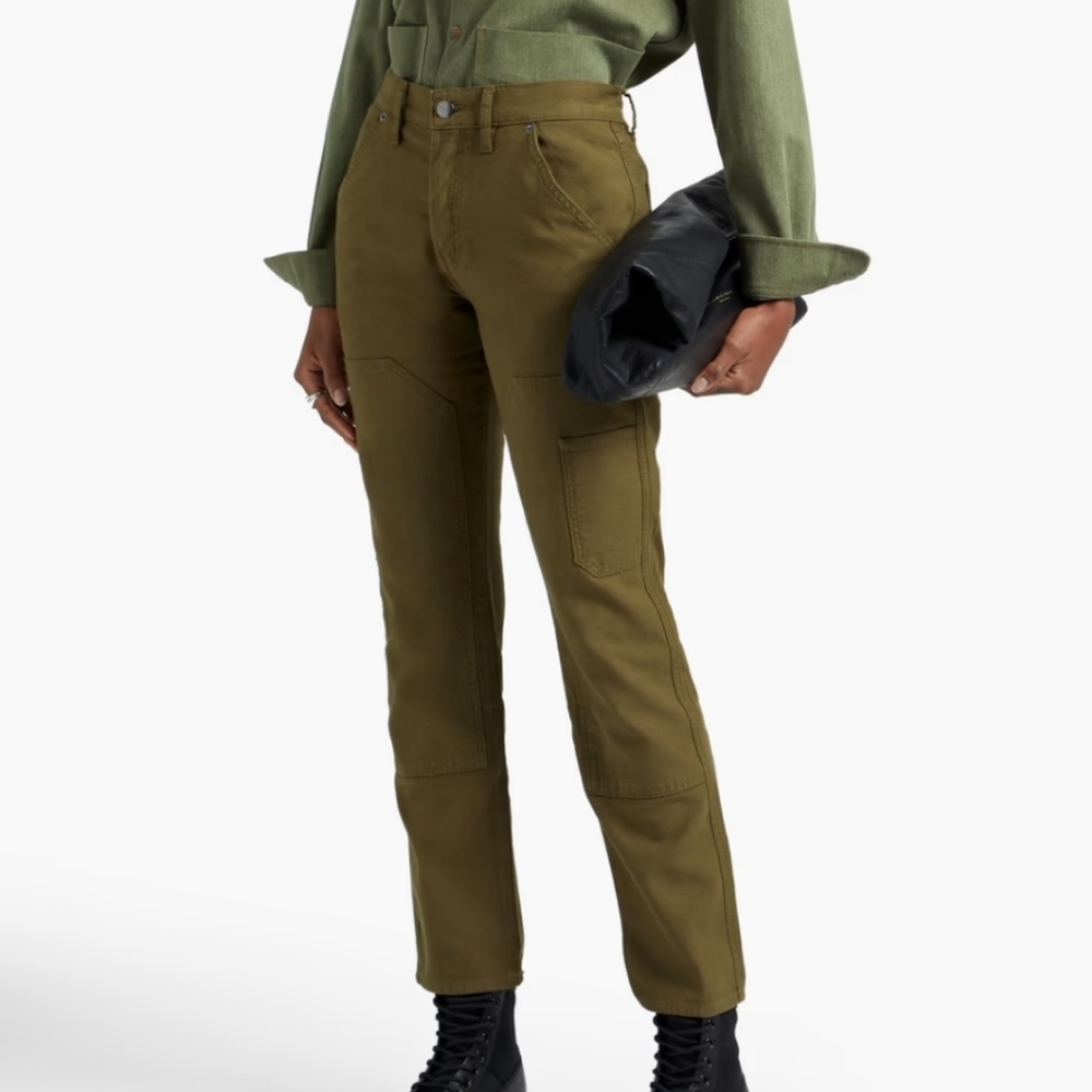 FRAME Le Slouch cotton-canvas straight-leg pants Khaki Size 25